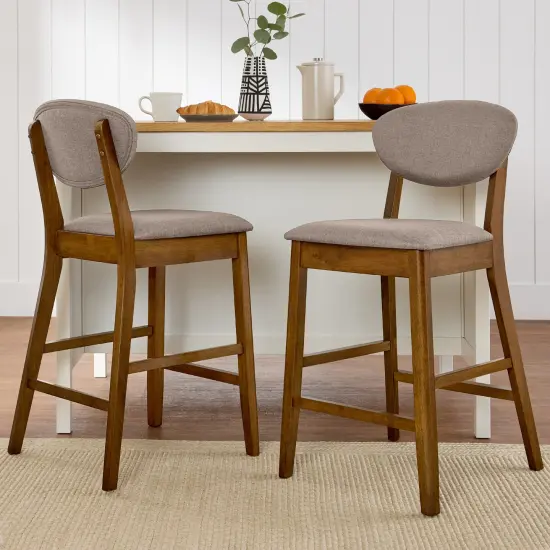 Best Choice Products 2-Piece Mid-Century Modern Wood and Upholstered Counter Height Bar Stool Set Walnut/Gray {2}