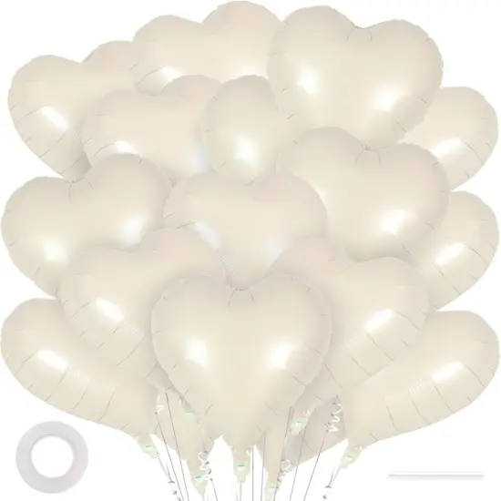 24 Pcs Cream Heart Balloons,18 inch Heart Shape Foil Balloons Love Balloons Valentine Balloons for Birthday Party Wedding Engagement Party Baby Shower Valentine Day Decorations (Cream) {1}