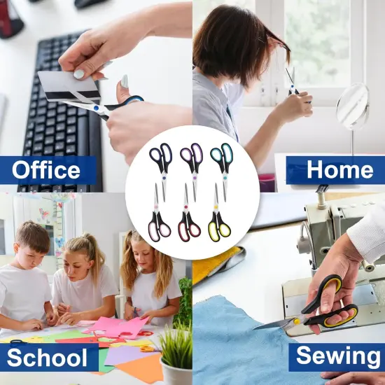 All Purpose 6 Pack - Comfort-Grip Scissors for Office Desk Accessories Sewing Fabric Home Craft School Supplies, Teacher/Class Supplies, Right/Left Handles {5}