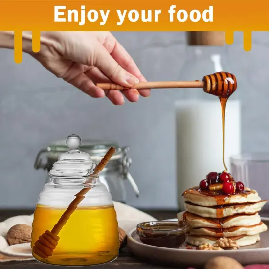 16.9 Oz Honey Pot with Dipper, Glass Honey Jar and Dipper Set, Honey Dispenser, Beehive Honey Pot for Store Honey and Syrup(wooden stick) {5}