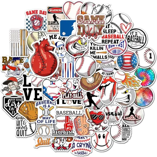 50 Pcs Baseball Stickers, Baseball Vinyl Stickers for Water Bottle, Laptop, Phone, Baseball Gifts, Sport Stickers Baseball Decorations for Teens Boy (Baseball Stickers Decal) {1}