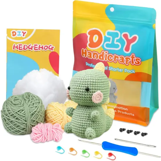 Beginners Crochet Kit, Crochet Animal Kit, Knitting Kit with Yarn, Polyester Fiber, Crochet Hooks, Step-by-Step Instructions Video, Crochet Starter Kit for Beginner DIY Craft Art (Dinosaur) {1}