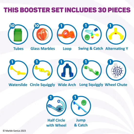 Marble Genius Marble Run Booster Set - 30 Pieces Total (10 Action Pieces Included), Construction Building Blocks Toys for Ages 3-14, Add-On Set, Original {3}