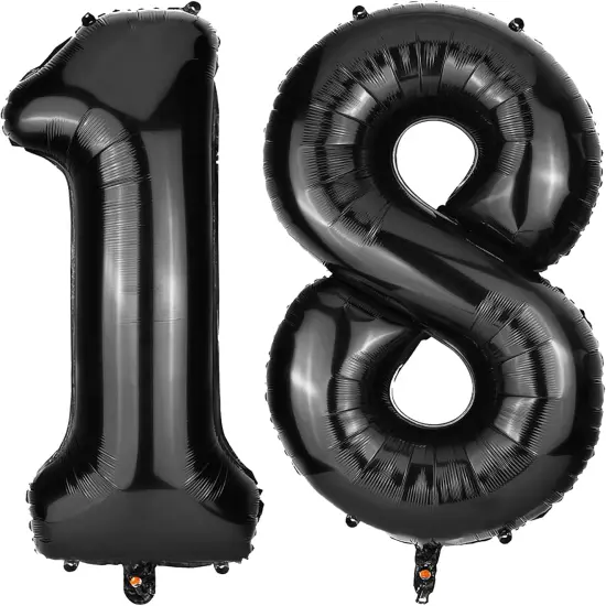 18 Number Balloon Black, 40 Inch Large 18/81 Number Foil Mylar Balloons for 18th Birthday Party Celebration Decorations Supplies, Digital Balloons for Wedding Anniversary Events Decorations {1}