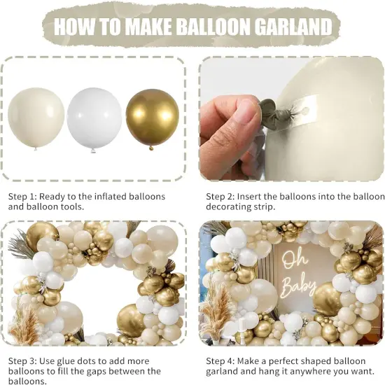 Sand White Gold Balloon Arch Kit, White Beige Chrome Gold Balloons Cream Balloons Metallic Gold Balloons {2}