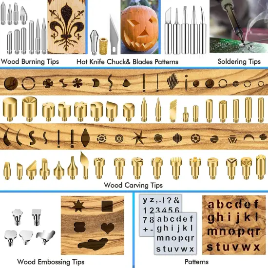 137PCS Wood burning Kit, DIY Creative Tool Set Soldering Woodburning Pen with Adjustable Temperature and Wood Piece for Embossing Carving Tips {4}