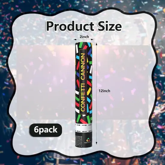 6 Pack Colorful Confetti Poppers, 12 Inch Biodegradable Confetti Cannon Party Poppers Shooters for Birthday, Wedding, Graduation, Anniversary, Parties {2}