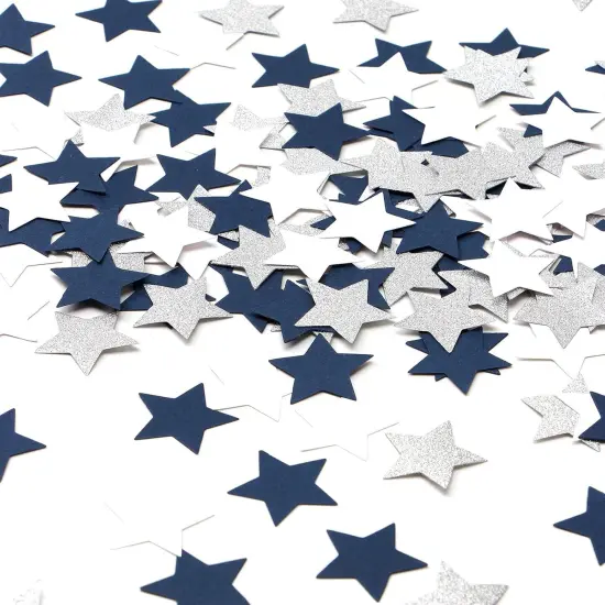 300pcs Navy Blue White Silver Confetti,Glitter Paper decor Twinkle Little Star Table Confetti,Birthday Graduation 2024 Fathers Day Wedding Baby Shower Party Decorations Circle Dots Lasting Surprise {1}
