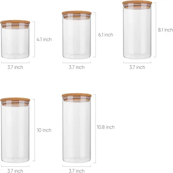 Glass Food Storage Containers Set,Airtight Food Jars with Bamboo Wooden Lids - Set of 5 Kitchen Canisters For Sugar,Candy, Cookie, Rice and Spice Jars {2}
