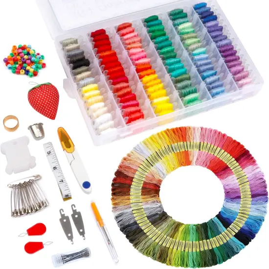 Embroidery Floss Kit, 364 Pack Embroidery Cross Stitch Kit with 200 Colors Friendship Bracelets Floss and Cross Stitch Tools for Embroidery and Friendship Bracelet String Make {1}