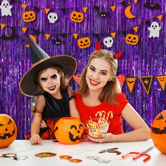Purple Metallic Tinsel Foil Fringe Curtains, 2 Pack 3.3x8.3 Feet Party Streamer for Birthday Party Decorations, Halloween Decor, Foil Curtain Backdrop for Bachelorette Party {3}