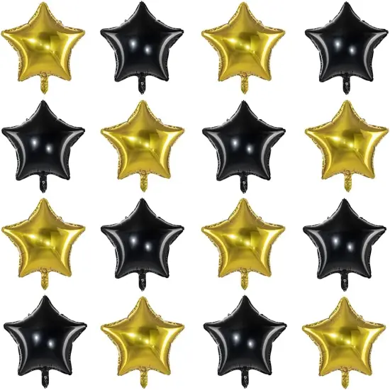 Black Gold Big Balloons Star Foil Mylar Helium Balloons for Party Decorations, Pack of 20 {2}