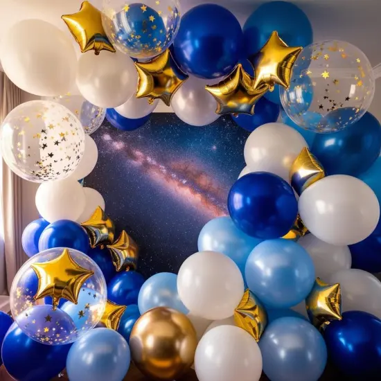 Blue Gold Balloons, 12 Inch Royal Blue and Gold Balloons, Blue and White Gold Balloons Metallic Gold Star Confetti Latex Balloons {3}
