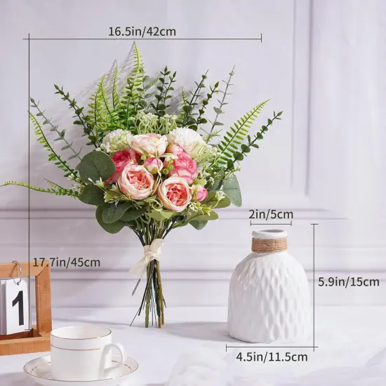 Fake Flowers in Vase, Artificial Peony Flowers in Vase, Fake Silk Flower Bouquet for Home Decor Table Centerpieces, Faux Flower Arrangement for Kitchen Dining Coffee Table Decor {3}