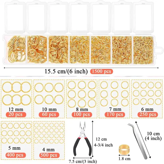 1500Pcs Jewelry Necklace Repair Kit with Jewelry Making Supplies and Jewelry Pliers for Bangle Charms, Earrings and Nail Piercing {4}