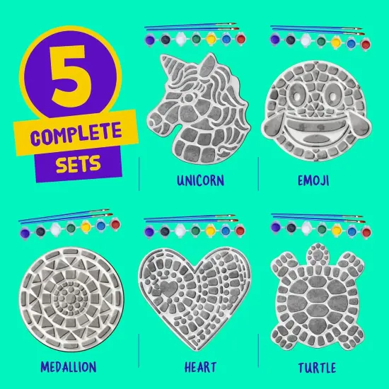 Summer Stepping Stones Painting Kit for Kids - Outdoor Summer Crafts - Paint 5 Garden Stone - Unicorn Craft Kits for Boys, Girls Ages 6-12 - Gifts for Boy, Girl Age 6, 7, 8, 9, 10 + Year Old - Summer Gift {3}