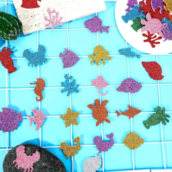 300 Pieces Glitter Sea Animal Foam Stickers, Colorful Ocean Sea Fish Foam Stickers Bulk Self-Adhesive for Arts Crafts Ocean Theme Party Favors Decoration Home DIY Supplies {4}