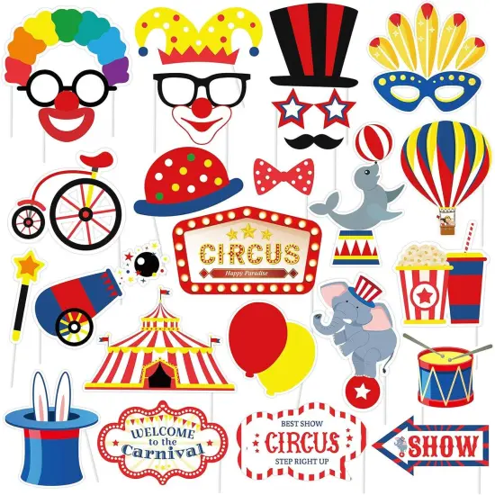 27PCS Carnival Circus Photo Booth Props Birthday Party Decorations Supplies {1}