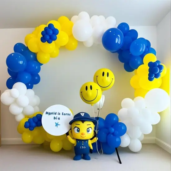 Royal Blue and Yellow Balloon Arch Kit, 129pcs Dark Blue White and Metallic Blue Gold Latex Balloons {4}