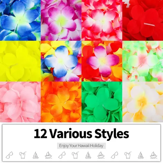 12 Pieces Summer Thickened Hawaiian Leis Necklace Hawaiian Garland for Hula Dance Luau Party, Floral Necklace Leis for Party Supplies Favors Celebrations and Decorations {4}