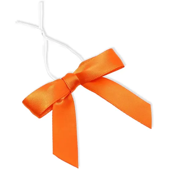 Bright Creations 100 Pack Orange Twist Tie Bows for Treat Bags, 3" Small Satin Ribbons for Craft Decoration, Gift Wrap, Themed Party Favors, Baked Goods {1}