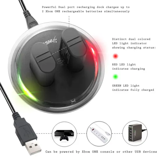 2-Pack Rechargeable Batteries Compatible with Xbox Series X, Series S, and Xbox One - Comes with 2 2800mAh Batteries and Charging Station - Smart LED Indicator {3}
