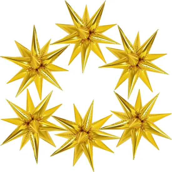 72 Pcs Gold Star Balloons Foil Explosion Balloons Magic 12 Point Star Cone Balloon Arch Garlands Large for Birthday Wedding Anniversary Graduation Halloween Party Decorations Backdrops {1}