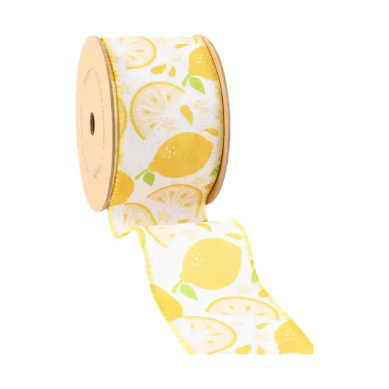 2 1/2" Wired Ribbon | Lemon Slice on White | 10 Yard Roll {3}