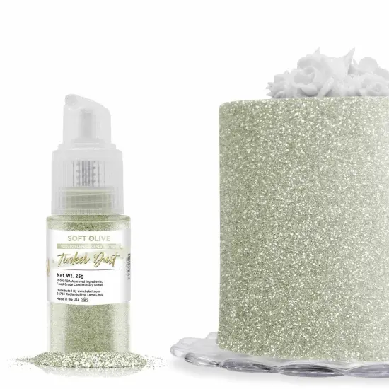 Bakell - Soft Olive Tinker Dust Edible Glitter (25g, 1x Spray Pump) for Food, Desserts, and Beverages! {1}