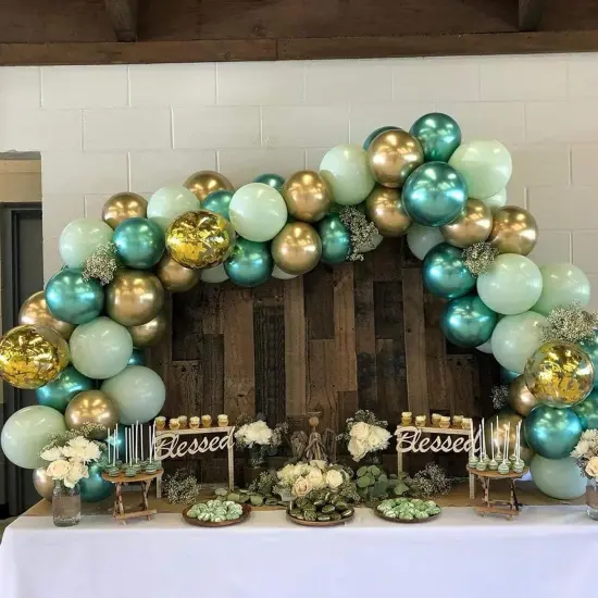 Green Gold Balloons Set, 60PCS Dark Green White Gold Balloons, 12Inch Metallic Green Gold Latex Balloons Gold Confetti Balloons Helium for Jungle Safari Birthday Wedding Baby Shower Party Decoration {4}