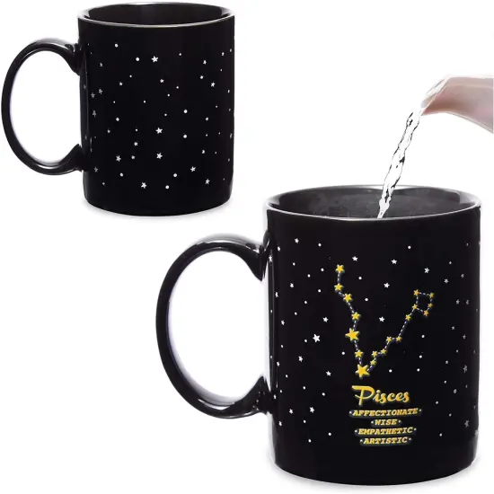 11-Ounce Color Changing Mug with Pisces Zodiac Astrological Sign Design (Black) {1}