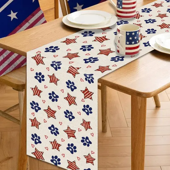 4th of July Table Runner Dog Paw Stars Heart Memorial Day Independence Day Patriotic Decorations Kitchen Dining Table Home Decor {4}