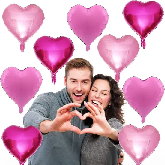 Pink Mixed Heart Balloons, 18 Inch 12 Pcs Hot Pink Foil Heart Balloons Light Pink Heart Shape Mylar Balloons Pink Sweet Theme Heart Balloons {5}