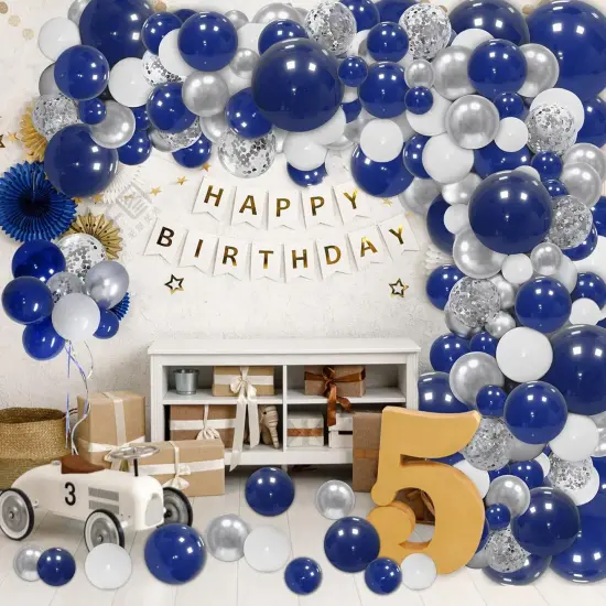 148pcs Navy Blue Silver Balloons Garland Kit, Royal Blue Silver White Confetti Balloon {4}
