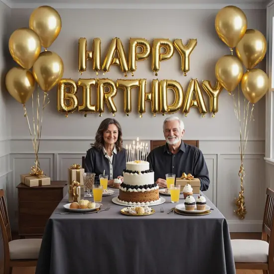 27 Pcs Gold Birthday Decorations, 3D Foil Gold Happy Birthday Balloon Banner {3}