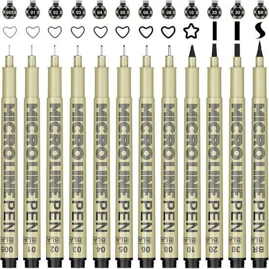 Micro-Pen Fineliner Ink Pens Black: 12 Size Black Micro Pen Set, Fine Line Art Pens for Artists, Waterproof Archival Inking Fine Liners for Technical Drawing, Sketching, Illustration, Manga {1}