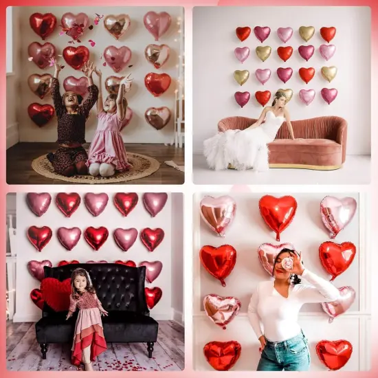 Red Pink Heart Balloons, Heart Shaped Ballons, 20 Pcs 5/10/18 inch Red Pink Foil Love Balloons for Valentine's Day Decorations Wedding Engagement Bridal Showers Anniversary Celebrations {4}