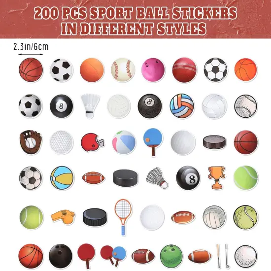 200 Pcs Sport Stickers Bulk for Water Bottles Vinyl Waterproof Mixed Balls Stickers Sports Sport Ball Stickers for Sports Party Favors Birthday Supplies {2}