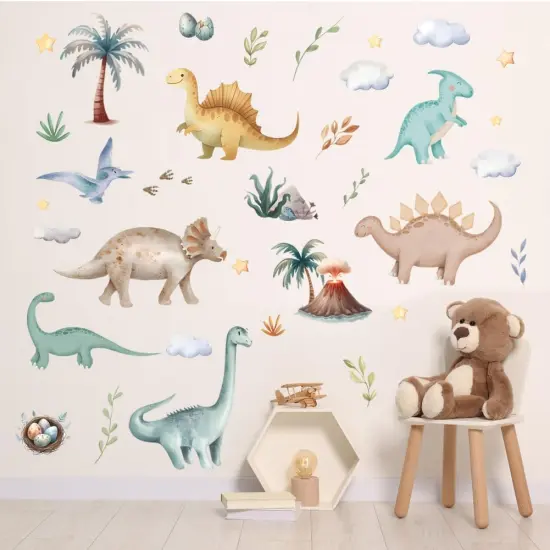 Dinosaur Wall Sticker Peel and Stick Dino Wall Decal Palm Tree Volcano Wall Stickers Green Plant Wall Decals Cute Animal Wall Art Decor for Kids Nursery Bedroom {4}