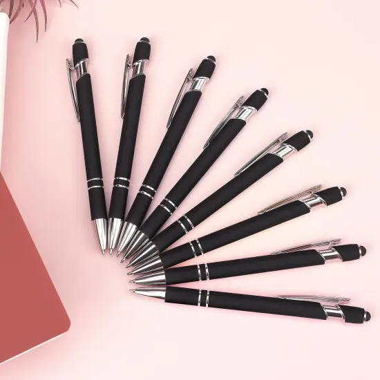 8 Pack Black Ballpoint Pen 2-in-1 Stylus - Retractable Metal Pen With Stylus Tip for Touch Screens, 1.0 mm Black Ink {4}