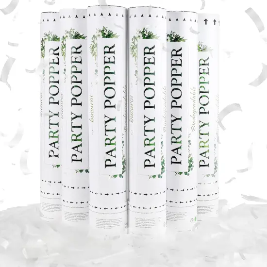 6 Pack White Confetti Poppers 12Inch,Rice Paper Water Soluble Confetti Cannon Air Powered,Launches 20-25ft,Biodegradable Party Poppers for Wedding,Engagement,Birthday,Celebrations(White,6Pack) {1}