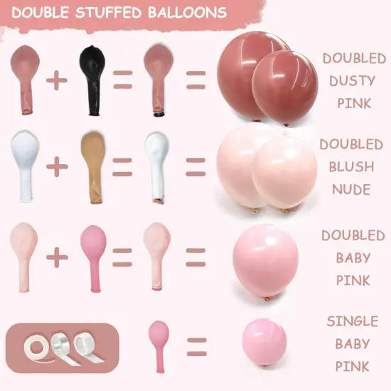 Dusty Pink Balloon Garland Double Stuffed Baby Pink Balloon Latex Rose Pink Balloon {3}