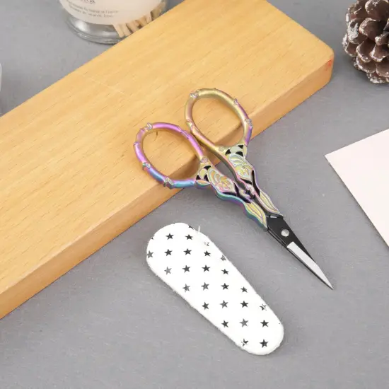 Small Rainbow Art Scissors with Beautiful Decos - Comfortable Handles and Sharp Tips for Crochet, Embroidery, and Sewing - Includes Protective Cover {3}