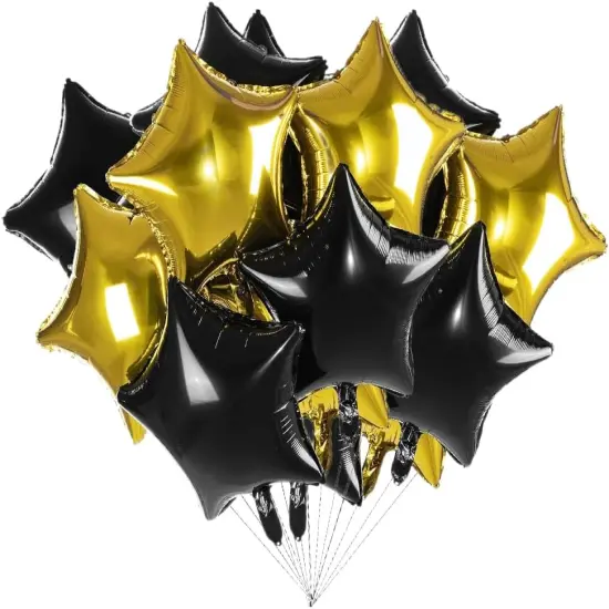 12 Pcs Black Gold Star Balloons, 18 Inch Star Shaped Foil Helium Balloons Mylar Balloons for Wedding Birthday Graduation season Party Decor {1}