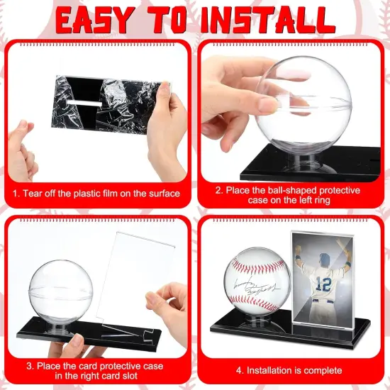 Acrylic Baseball Display Case for Ball and Cards Clear Base Ball Holder Ring Stand Set Centerpieces Protector Memorabilia Showcase for Official Size Baseball(Small) {5}
