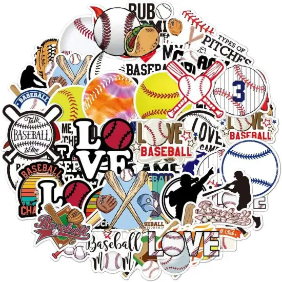Baseball Stickers | 50 Pcs Baseball Waterproof Vinyl Stickers for Helmet Snowboard Water Bottles Bicycle Laptop Refrigerator Luggage Computer Mobile Phone Bike Decals {2}