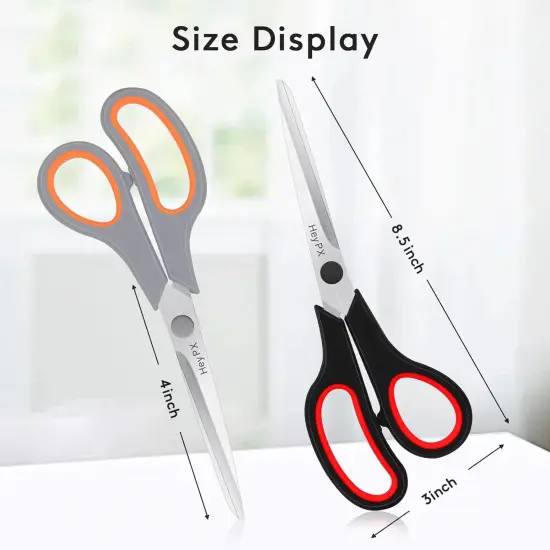 8.5" Scissors All Purpose for Office, Home, School, Sewing, Fabric and Crafts, Stainless Steel Heavy Duty Scissors with Ultra Sharp Blades and Comfort Grip Handles, 3 Pack, Multicolor {4}