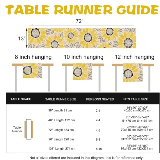 Fall Abstract Sunflower Table Runner, Autumn Flower Floral Geometry Kitchen Dining Table Decoration, Spring Summer Seasonal Burlap Indoor Outdoor Home Decor Party Supply 13 x 72 Inches {3}