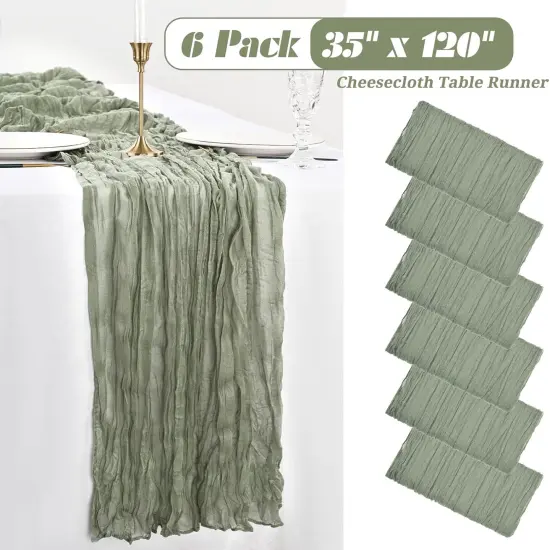 6 Pack Sage Green Cheesecloth Table Runner Gauze Table Runner 10FT Long Semi-Sheer Table Runner Boho or Rustic Wedding Table Decor for Wedding Decor Arch Draping Holiday Party St Patricks Day {2}