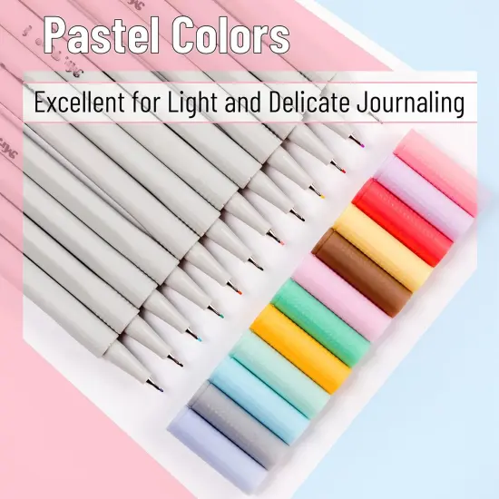 Fineliner Pastel Pens, 12 Pack, Pastel Colors, No Bleed Fine Point Pen, No Smudge Fine Tip Markers, Bible / Journal Pens, Drawing / Note Taking Pen {3}
